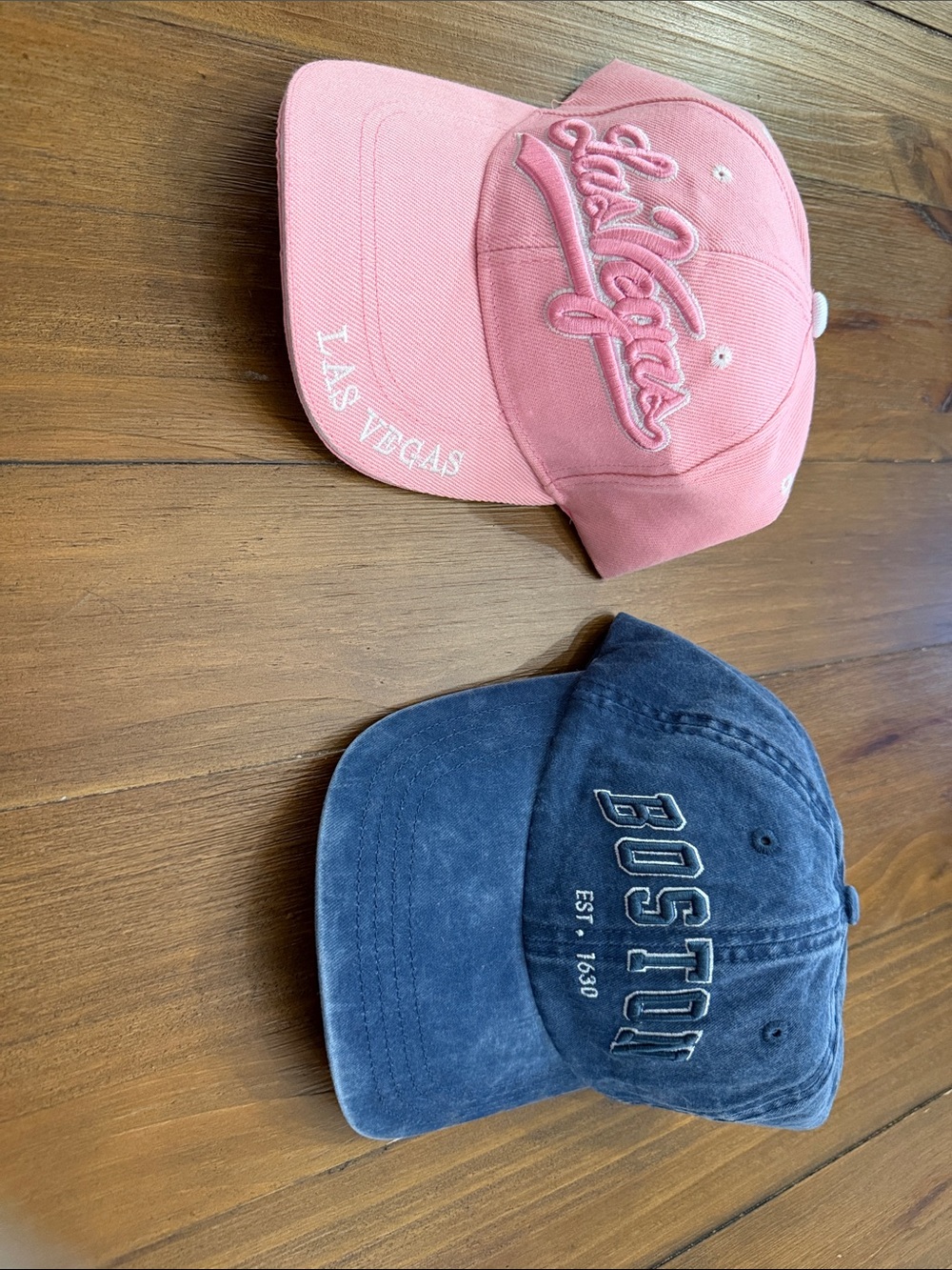 Pink Las Vegas Script Cap & Blue Boston Embroidered Cap - Two-Pack